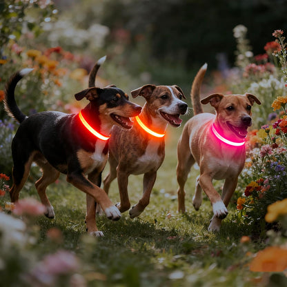Bright & Stylish Adjustable LED Dog Collar - USB Rechargeable Safety for Your Pup (Medium, Red)